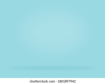 Blue background with soft light on middle, shadow on floor, 3d room background, space for text, objects, vector illustration 