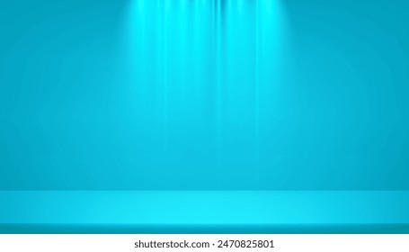 Blue background. Space for selling products on the website. Business backdrop. Business backdrop. Empty room with light effect. Vector illustration.