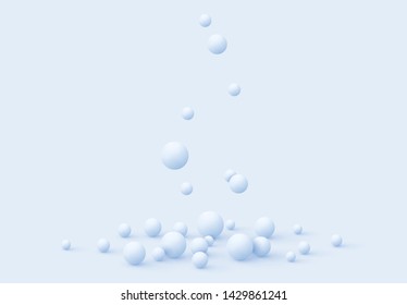 Blue Background with spheres. Minimal abstract backdrop with realistic balls. Art poster, modern trendy banner, 3d element design, group objects