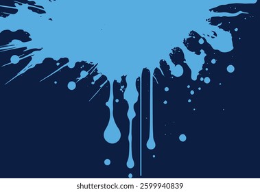 Blue background with splashes and spots of paint. Blue paint splashes on a dark blue background. Background Vector illustration.