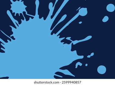 Blue background with splashes and spots of paint. Blue paint splashes on a dark blue background. Background Vector illustration.