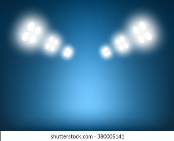 Blue background with spotlights. Vector illustration.