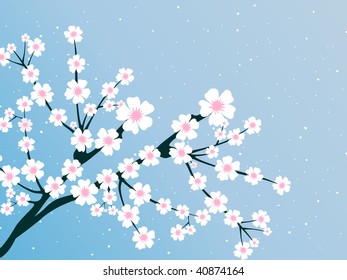 fondo azul con rama de flores de primavera