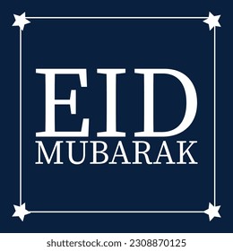 Blue background with a blue square with arabic text that says eid mubarak.