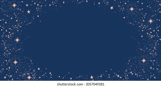 Blue background with stars and place for text. Cosmic blue banner with copy space for astrology, tarot, horoscope. Modern vector wallpaper.