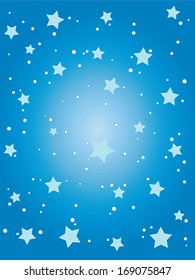 Blue background with stars and snow