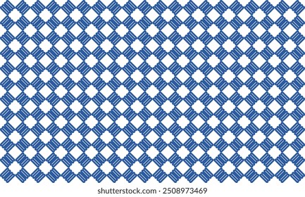 Blue background with strip cross to check board pattern, repeated replete image design as fabrics printed design Diamond patter retro Checkerboard