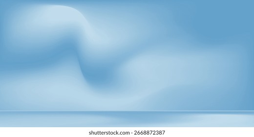 Blue Background Studio with Gradient White Light on Podium stage for Product Display Present,Empty Backdrop wall texture with abstract sun light on floor concrete and wall room interior 