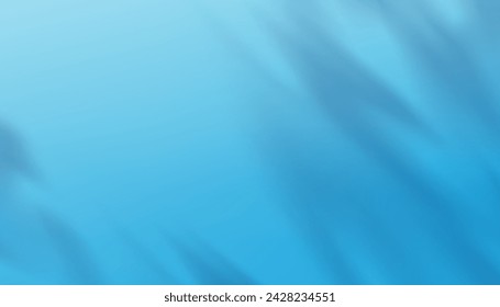 Blue background studio room with light and leaves shadow on wall cement for Summer holiday,Vector backdrop Display for Spring cosmetic product presentation.Empty Room wall with sunlight reflection