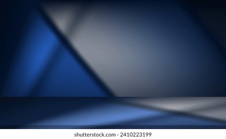 Blue background studio wall room with light and window shadow for product presentation.Vector 3d Backdrop Empty neon room background with sunlight effect overly on floor,Mockup for display product