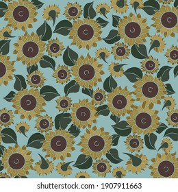 Fondo azul de los girasoles. Ilustración del vector
