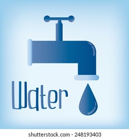 a blue background with text and a drop of water