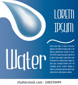 a blue background with a lot of text and a drop of water