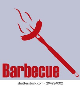 Blue background with text and a silhouette of a fork and a sausage. Vector illustration