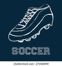 Blue background with text and a soccer shoe. Vector illustration