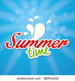 Blue background with text and water drops for summer vacations