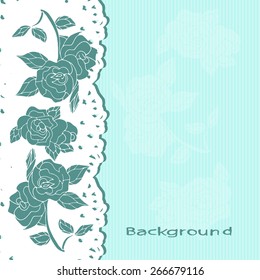 Blue background, texture. Card with roses.