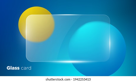 Blue background with transparent bank card vector illustration.