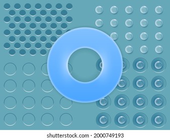 Blue background with transparent round panel and volumetric details 