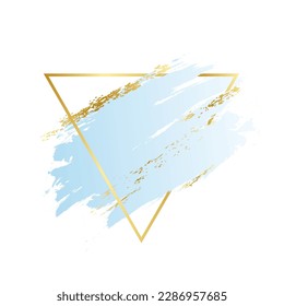 Blue background triangle stroke frame. Vector gold blue brush makeup beauty abstract geometric logo