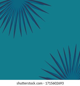 blue background with tropical leaves