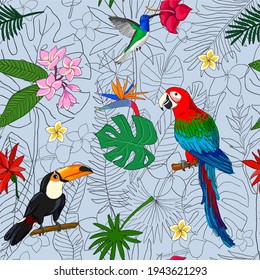 blue background tropics graphic pattern seamless