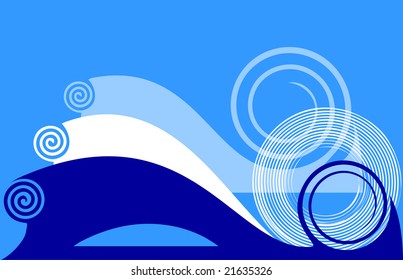 Blue background with twirls. Vector illustration.