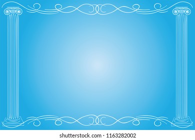 Blue background with two ancient Greek columns for graphic design.