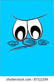 Blue background and unhappy face - simple vector
