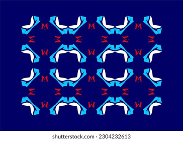 blue background with a unique geometric pattern of blue white orange