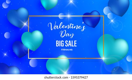 Blue background valentines day vintage background. Vector illustration valentines day blue heart background.