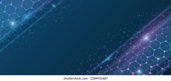 Blue background with various technological elements. Hi-tech computer digital technology concept. Abstract hexagons. Technology communication vector illustration.
