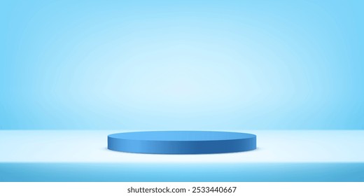 Blue background vector 3d with podium. 3D podium background. Modern Product Display Mockup for Showroom Showcase. Vector illustration.