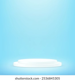 Vector de fondo azul 3d con podio blanco. Sala de estudio abstracto 3D con podio pedestal. Espacio para la venta de productos en el Sitio web. Ilustración vectorial.