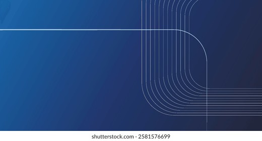 Blue background. Vector abstract, science, futuristic, energy technology concept. Digital image of light rays, stripes lines with blue light over dark blue background