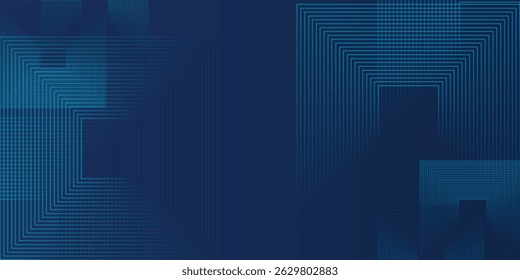 Blue background. Vector abstract, science, futuristic, energy technology concept. Digital image of light rays, stripes lines with blue light over dark blue background