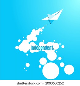 blue background vector design with a paper airplane flying in the sky, independent, icons and symbols
