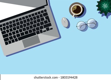 Blue background vector illustration home desk
