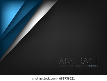 Blue background vector overlap layer on black space with silver line for design