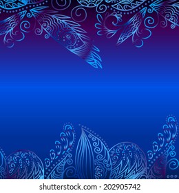 blue background with a vegetative ornament and inscriptions vector