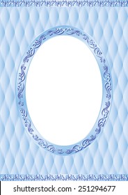 blue background with vintage frame and transparent space insert for picture