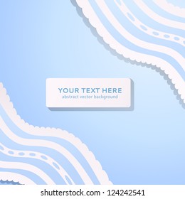 Blue background with vintage blue and white lace. Vector illustration for your lovely design. Abstract holiday picture in the form of a gift. Easy to edit and color change.