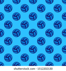 Blue background with volleyball seamless pattern