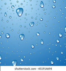 Blue background with water drops. Vector illustration.