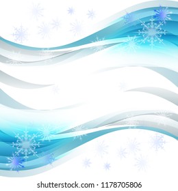 Blue background with waves, snowflakes. New Year Christmas. Template for postcards, congratulations. Texture.