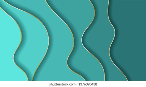 Blue background with wavy lines. Abstract Geometric 3D shape