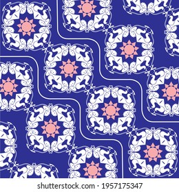 blue background with white abstract and orange star pattern