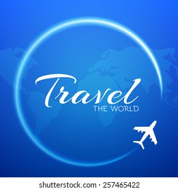 Blue background with white airplanes.  Vector illustration
