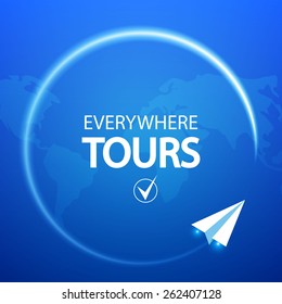 Blue background with white airplanes. Vector illustration