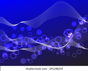 Blue background with white circles and stripes
